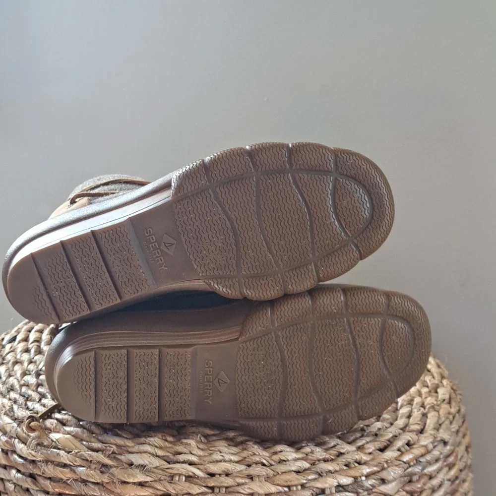 Sperry Womens Saltwater Wedge Tide Wool Duck Boots Heathered‎ Brown Size 8